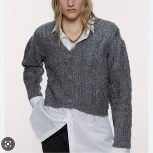 Zara Contrasting Knit Grey Cardigan Size Small